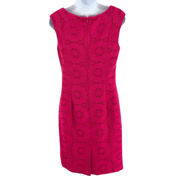 Adrianna Papell Bright Pink Lace Overlay Sleeveless Career Party Sheath Dress 8 - Picture 3 of 9